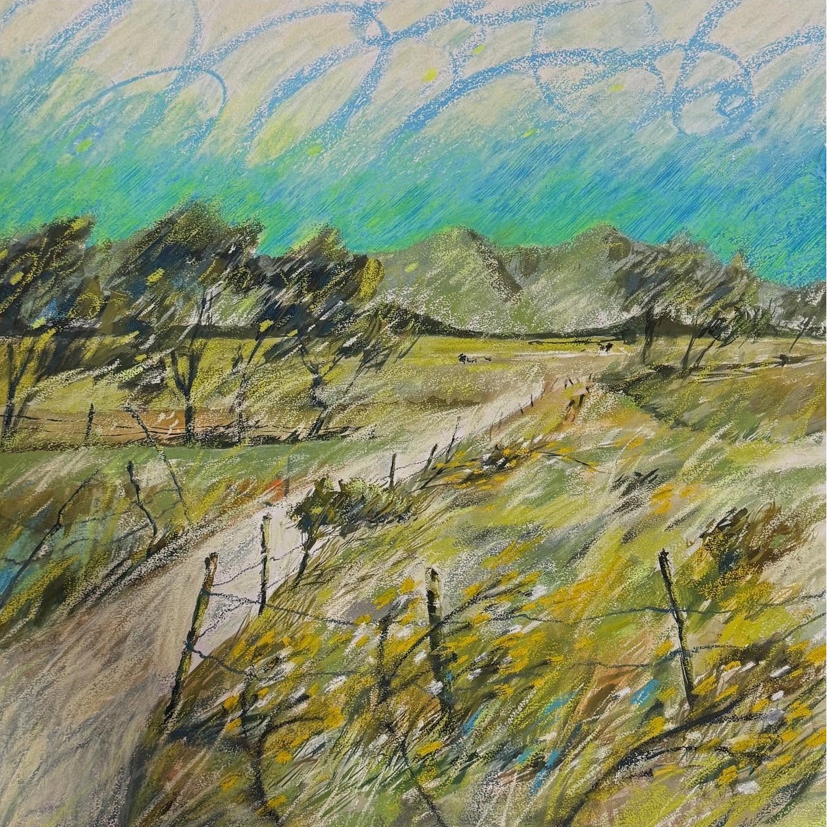 Windy - Medium: 71cm x71cm - Oil pastel on paper - Year: 2024